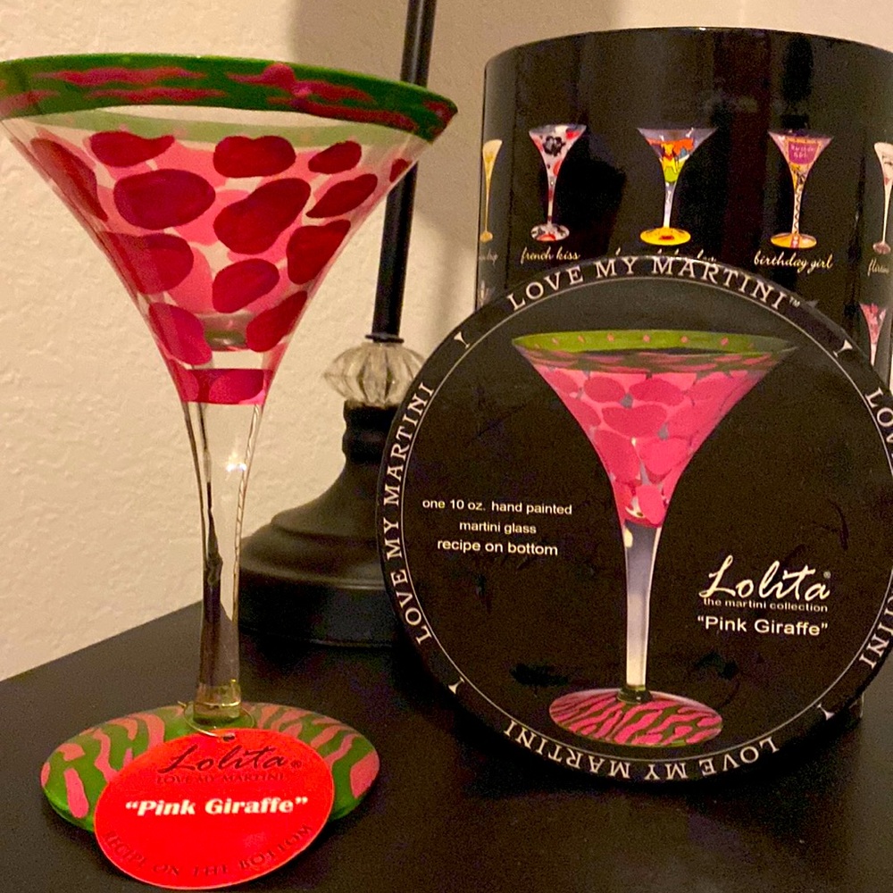 Lolita “Pink Giraffe” Hand painted martini glass